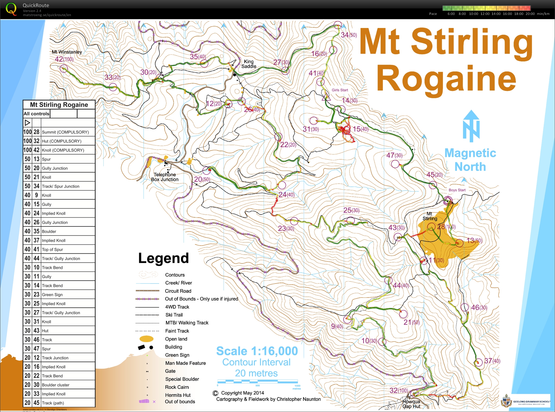 Mt Stirling Rogaine - Ross and Kat's run (05/11/2014)