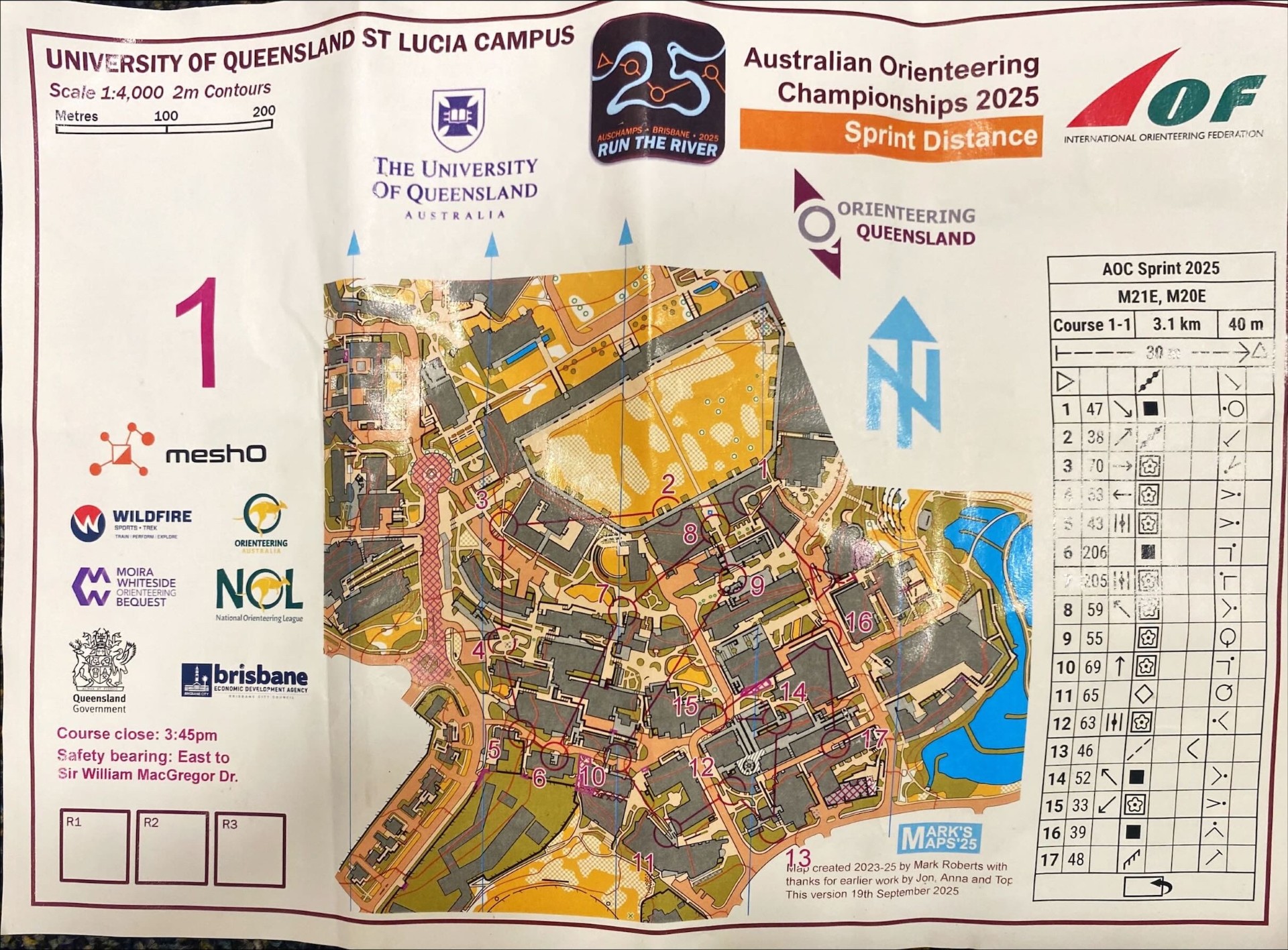 2025 Australian Championships Sprint Distance map 1 of 2 (27/09/2025)