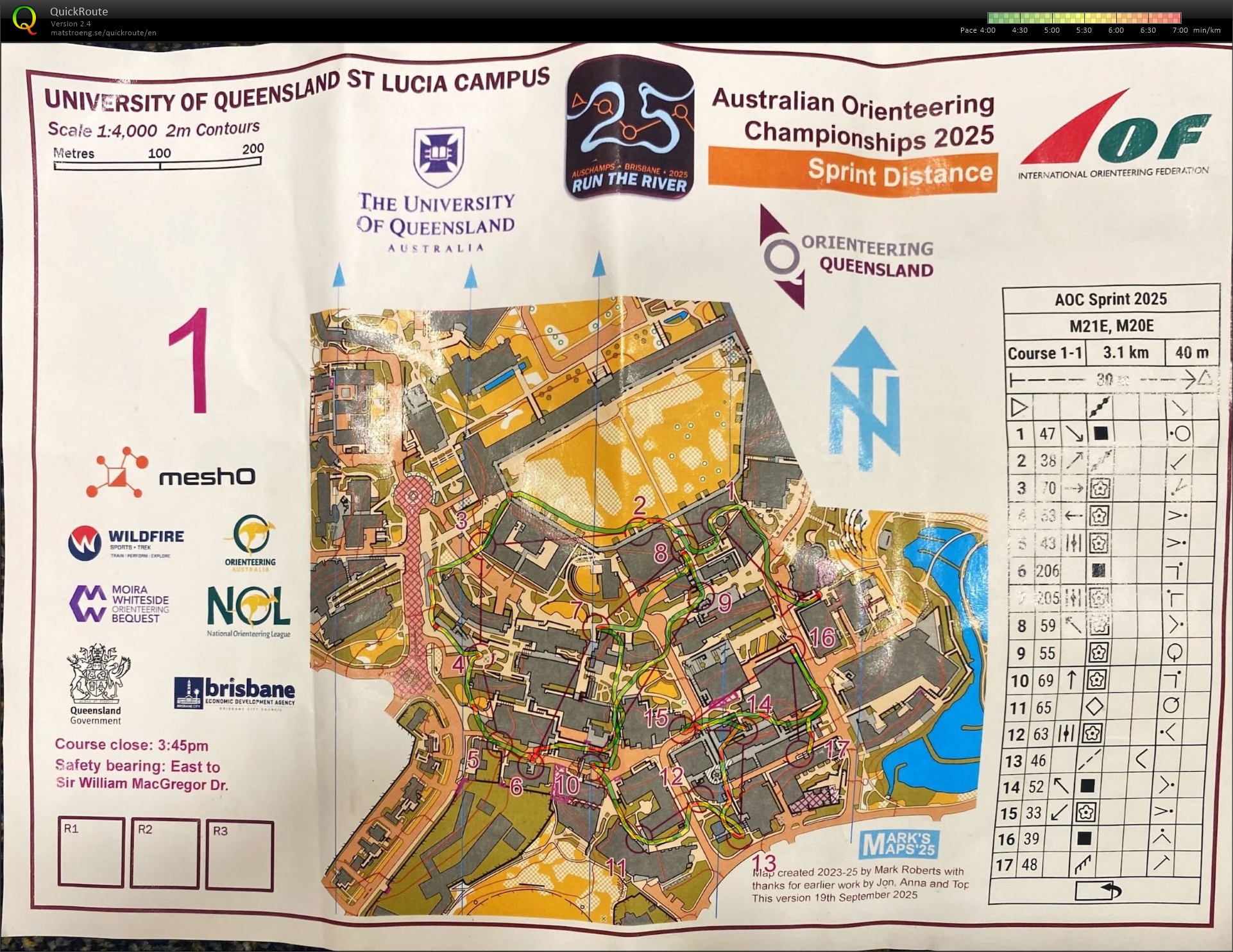 2025 Australian Championships Sprint Distance map 1 of 2 (27/09/2025)