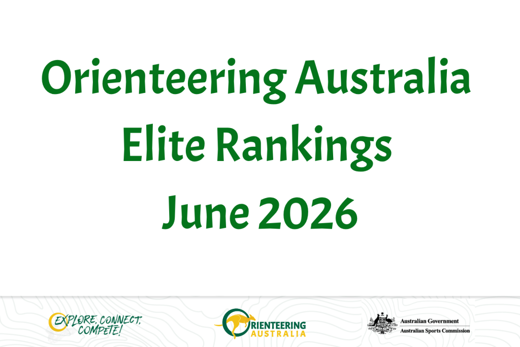 Title slide: 'Orienteering Australia Elite Rankings' with 'June 2026' at the center, bottom logos visible.